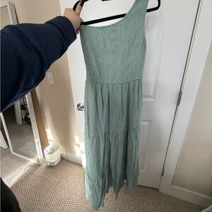 One-Shoulder Sage Green Maxi Dress